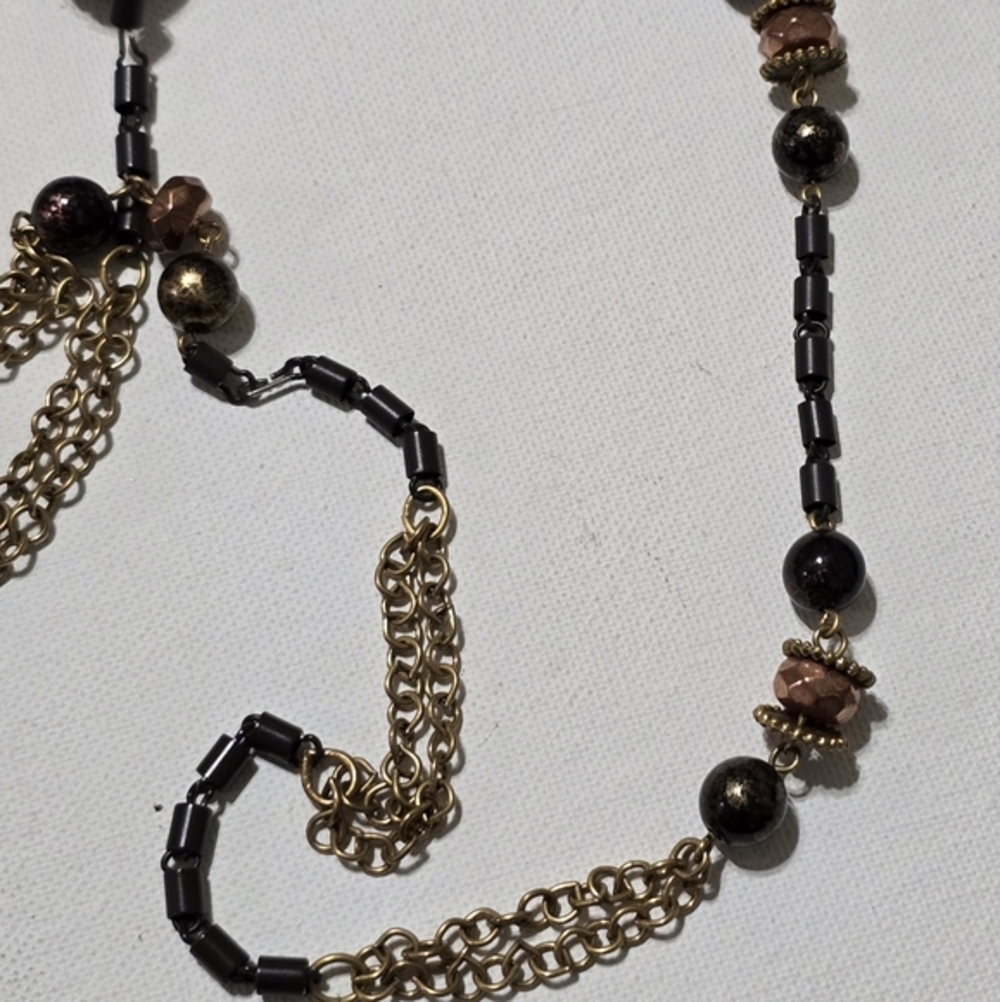 Chico's Antique Gold and Black Ball‎ Multi Strand Long Necklace New! - Picture 5 of 8